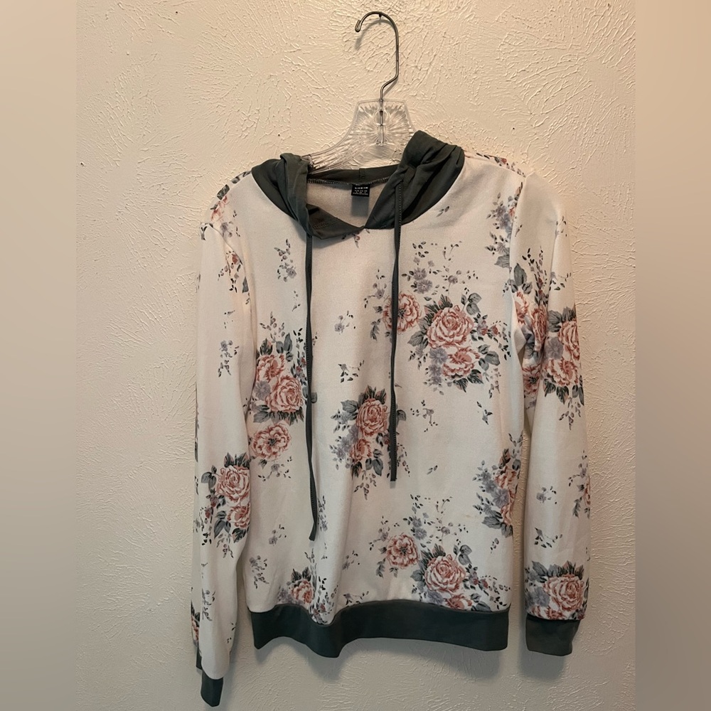 Floral hoodie with mint green accents. SHEIN. Size small.